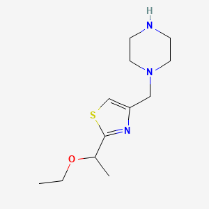 molecular formula C12H21N3OS B1423357 1-{[2-(1-Ethoxyethyl)-1,3-thiazol-4-yl]methyl}piperazine CAS No. 1354957-54-2