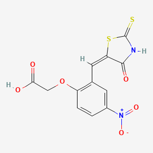 molecular formula C12H8N2O6S2 B1423389 {4-硝基-2-[(E)-(4-氧代-2-硫代-1,3-噻唑烷-5-亚甲基)甲基]苯氧基}乙酸 CAS No. 91330-51-7