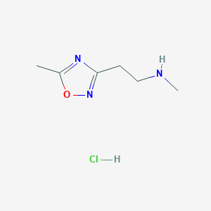 molecular formula C6H12ClN3O B1423399 N-Methyl-2-(5-methyl-1,2,4-oxadiazol-3-yl)ethanamine hydrochloride CAS No. 1255717-81-7