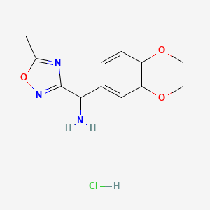 molecular formula C12H14ClN3O3 B1423476 2,3-二氢-1,4-苯并二噁英-6-基(5-甲基-1,2,4-恶二唑-3-基)甲胺盐酸盐 CAS No. 1334148-18-3