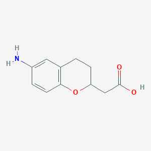 molecular formula C11H13NO3 B14235906 2H-1-Benzopyran-2-acetic acid, 6-amino-3,4-dihydro- CAS No. 324011-06-5