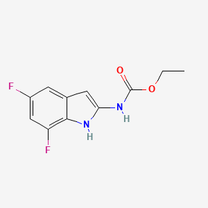 molecular formula C11H10F2N2O2 B1423609 (5,7-Difluoro-1H-indol-2-yl)-carbamic acid ethyl ester CAS No. 1082040-73-0