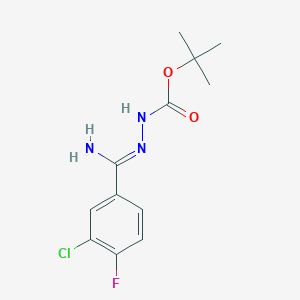 molecular formula C12H15ClFN3O2 B1423680 N'-[1-氨基-1-(3-氯-4-氟苯基)亚甲基]肼基甲酸叔丁酯 CAS No. 1053655-93-8