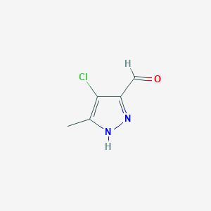 molecular formula C5H5ClN2O B1423689 4-氯-3-甲基-1H-吡唑-5-甲醛 CAS No. 1050642-24-4