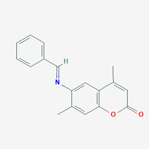 molecular formula C18H15NO2 B14238294 6-[(E)-Benzylideneamino]-4,7-dimethyl-2H-1-benzopyran-2-one CAS No. 401649-33-0