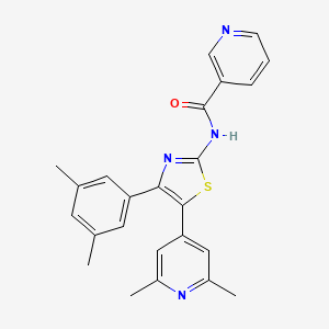 molecular formula C24H22N4OS B14238455 N-[4-(3,5-Dimethylphenyl)-5-(2,6-dimethyl-4-pyridyl)-1,3-thiazol-2-YL]nicotinamide CAS No. 365429-60-3