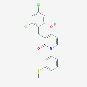 molecular formula C19H15Cl2NO2S B1423861 3-(2,4-dichlorobenzyl)-4-hydroxy-1-[3-(methylsulfanyl)phenyl]-2(1H)-pyridinone CAS No. 672949-08-5