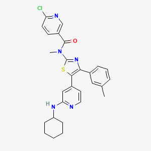 6-Chloro-N-{5-[2-(cyclohexylamino)pyridin-4-yl]-4-(3-methylphenyl)-1,3-thiazol-2-yl}-N-methylpyridine-3-carboxamide