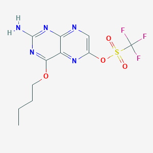 molecular formula C11H12F3N5O4S B14240009 Methanesulfonic acid, trifluoro-, 2-amino-4-butoxy-6-pteridinyl ester CAS No. 477939-58-5