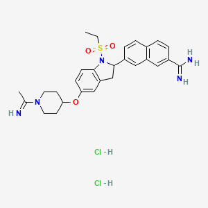 7-[5-(1-ethanimidoylpiperidin-4-yl)oxy-1-ethylsulfonyl-2,3-dihydroindol-2-yl]naphthalene-2-carboximidamide;dihydrochloride