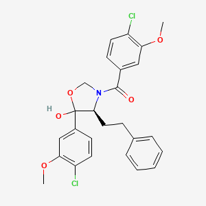 (4-Chloro-3-methoxyphenyl)[(4S)-5-(4-chloro-3-methoxyphenyl)-5-hydroxy-4-(2-phenylethyl)-1,3-oxazolidin-3-yl]methanone