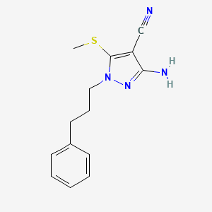 molecular formula C14H16N4S B14241045 1H-Pyrazole-4-carbonitrile, 3-amino-5-(methylthio)-1-(3-phenylpropyl)- CAS No. 512845-52-2