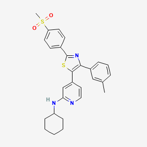 molecular formula C28H29N3O2S2 B14241746 N-Cyclohexyl-4-[4-(3-methylphenyl)-2-(4-methylsulfonylphenyl)-1,3-thiazol-5-YL]-2-pyridylamine CAS No. 365429-41-0