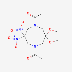 molecular formula C12H18N4O8 B14242774 1,1'-(9,9-Dinitro-1,4-dioxa-7,11-diazaspiro[4.7]dodecane-7,11-diyl)di(ethan-1-one) CAS No. 393056-45-6