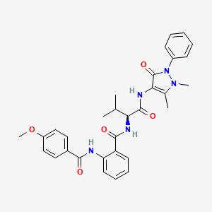 molecular formula C31H33N5O5 B14243110 N-{(2S)-1-[(1,5-Dimethyl-3-oxo-2-phenyl-2,3-dihydro-1H-pyrazol-4-yl)amino]-3-methyl-1-oxo-2-butanyl}-2-[(4-methoxybenzoyl)amino]benzamide CAS No. 471259-67-3