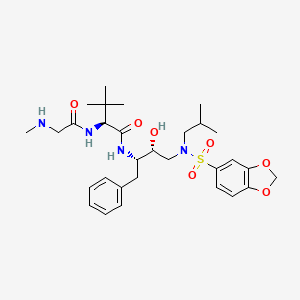 molecular formula C30H44N4O7S B14243216 (2S)-N-[(2S,3R)-4-[1,3-benzodioxol-5-ylsulfonyl(2-methylpropyl)amino]-3-hydroxy-1-phenylbutan-2-yl]-3,3-dimethyl-2-[[2-(methylamino)acetyl]amino]butanamide CAS No. 183556-68-5