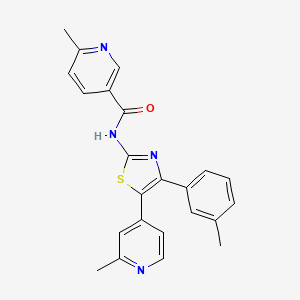 molecular formula C23H20N4OS B14243228 6-methyl-N-[4-(3-methylphenyl)-5-(2-methylpyridin-4-yl)-1,3-thiazol-2-yl]pyridine-3-carboxamide CAS No. 365429-77-2