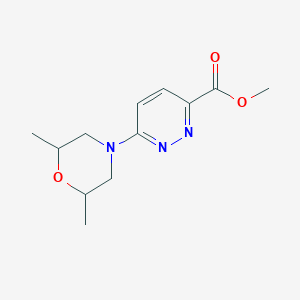 molecular formula C12H17N3O3 B1424409 Methyl 6-(2,6-dimethylmorpholino)pyridazine-3-carboxylate CAS No. 1311670-71-9