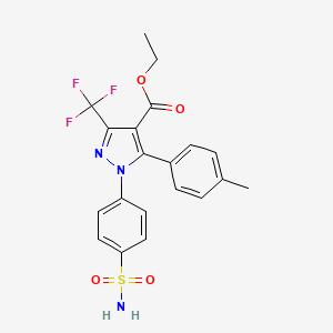 molecular formula C20H18F3N3O4S B1424451 ethyl 1-(4-(aminosulfonyl)phenyl)-3-(trifluoromethyl)-5-p-tolyl-1H-pyrazole-4-carboxylate CAS No. 1206970-24-2