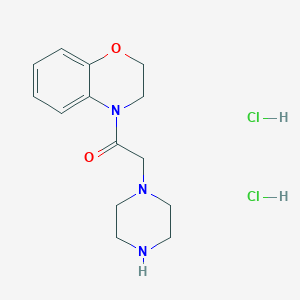 molecular formula C14H21Cl2N3O2 B1424481 1-(3,4-dihydro-2H-1,4-benzoxazin-4-yl)-2-(piperazin-1-yl)ethan-1-one dihydrochloride CAS No. 1311317-96-0