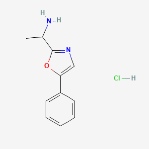 molecular formula C11H13ClN2O B1424502 1-(5-Phenyl-1,3-oxazol-2-yl)ethan-1-amine hydrochloride CAS No. 1333892-36-6