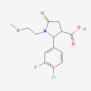molecular formula C14H15ClFNO4 B1424503 2-(4-Chloro-3-fluorophenyl)-1-(2-methoxyethyl)-5-oxopyrrolidine-3-carboxylic acid CAS No. 1333577-80-2