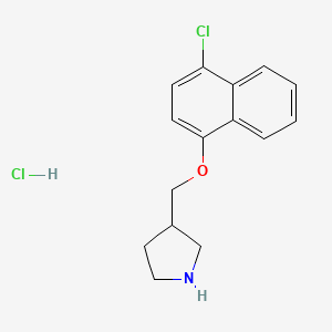 molecular formula C15H17Cl2NO B1424552 4-Chloro-1-naphthyl 3-pyrrolidinylmethyl ether hydrochloride CAS No. 1220037-78-4