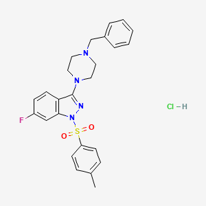 3-(4-Benzylpiperazin-1-yl)-6-fluoro-1-(4-methylphenyl)sulfonylindazole;hydrochloride