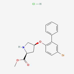 molecular formula C18H19BrClNO3 B1424660 Methyl (2S,4S)-4-[(5-bromo[1,1'-biphenyl]-2-yl)-oxy]-2-pyrrolidinecarboxylate hydrochloride CAS No. 1354487-63-0