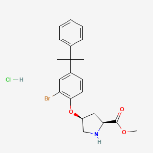 molecular formula C21H25BrClNO3 B1424717 Methyl (2S,4S)-4-[2-bromo-4-(1-methyl-1-phenylethy l)phenoxy]-2-pyrrolidinecarboxylate hydrochloride CAS No. 1354488-44-0