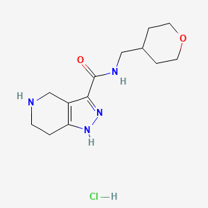 molecular formula C13H21ClN4O2 B1424765 N-((Tetrahydro-2H-pyran-4-yl)methyl)-4,5,6,7-tetrahydro-1H-pyrazolo[4,3-c]pyridine-3-carboxamide hydrochloride CAS No. 1220029-94-6