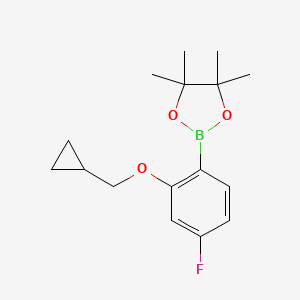 molecular formula C16H22BFO3 B1424787 2-[2-(Cyclopropylmethoxy)-4-fluorophenyl]-4,4,5,5-tetramethyl-1,3,2-dioxaborolane CAS No. 1185836-96-7