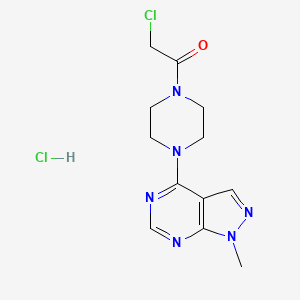 molecular formula C12H16Cl2N6O B1424874 盐酸 2-氯-1-(4-{1-甲基-1H-吡唑并[3,4-d]嘧啶-4-基}哌嗪-1-基)乙انون-1-酮 CAS No. 1258651-81-8