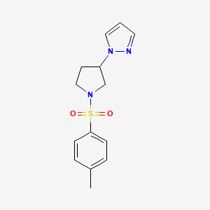 molecular formula C14H17N3O2S B1424955 1-{1-[(4-甲基苯基)磺酰基]吡咯烷-3-基}-1H-吡唑 CAS No. 1228552-73-5