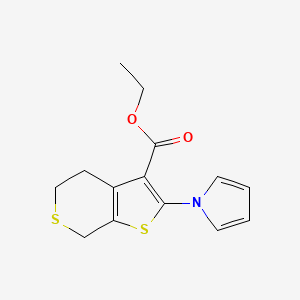molecular formula C14H15NO2S2 B1425010 2-(1H-吡咯-1-基)-4H,5H,7H-噻吩[2,3-c]噻吩-3-羧酸乙酯 CAS No. 1333824-44-4
