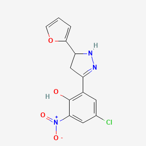 molecular formula C13H10ClN3O4 B14251971 4-Chloro-6-[5-(furan-2-yl)pyrazolidin-3-ylidene]-2-nitrocyclohexa-2,4-dien-1-one CAS No. 278597-14-1