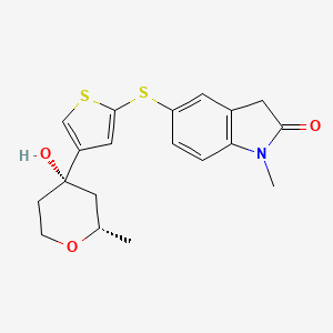 5-({4-[(2S,4S)-4-Hydroxy-2-methyloxan-4-yl]thiophen-2-yl}sulfanyl)-1-methyl-1,3-dihydro-2H-indol-2-one