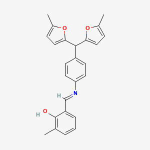 molecular formula C25H23NO3 B14253448 2-[(E)-({4-[bis(5-methylfuran-2-yl)methyl]phenyl}imino)methyl]-6-methylphenol 