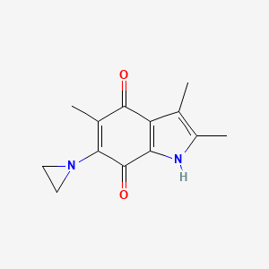 molecular formula C13H14N2O2 B14257172 6-(Aziridin-1-yl)-2,3,5-trimethyl-1H-indole-4,7-dione CAS No. 216578-39-1