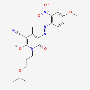 5-[2-(4-Methoxy-2-nitrophenyl)hydrazinylidene]-4-methyl-2,6-dioxo-1-{3-[(propan-2-yl)oxy]propyl}-1,2,5,6-tetrahydropyridine-3-carbonitrile