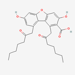 molecular formula C27H32O7 B14260863 3,7-Dihydroxy-1,9-bis(2-oxoheptyl)dibenzo[b,d]furan-2-carboxylic acid CAS No. 157536-05-5