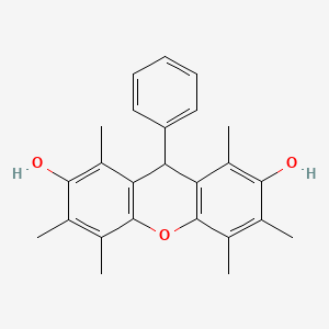 molecular formula C25H26O3 B14261183 1,3,4,5,6,8-hexamethyl-9-phenyl-9H-xanthene-2,7-diol CAS No. 153164-65-9