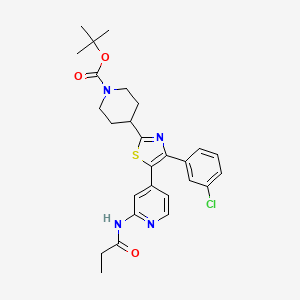 molecular formula C27H31ClN4O3S B14261195 tert-Butyl 4-[4-(3-chlorophenyl)-5-(2-propanamidopyridin-4-yl)-1,3-thiazol-2-yl]piperidine-1-carboxylate CAS No. 365430-53-1