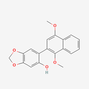 molecular formula C19H16O5 B14262091 1,3-Benzodioxol-5-ol, 6-(1,4-dimethoxy-2-naphthalenyl)- CAS No. 138793-31-4