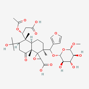 molecular formula C34H48O16 B14262244 (3S,4aR,7R,8R,8aR)-8-[(1R)-1-acetyloxy-2-carboxyethyl]-3-[furan-3-yl-[(2R,3R,4S,5S,6S)-3,4,5-trihydroxy-6-methoxyoxan-2-yl]oxymethyl]-7-(2-hydroxypropan-2-yl)-3,4a,8-trimethyl-5-oxospiro[2,6,7,8a-tetrahydro-1H-naphthalene-4,3'-oxirane]-2'-carboxylic acid 