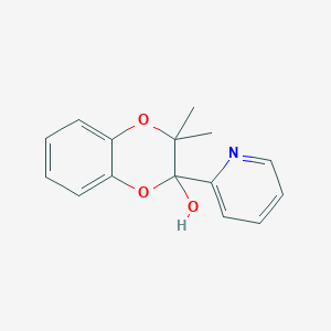 molecular formula C15H15NO3 B14262306 1,4-Benzodioxin-2-ol, 2,3-dihydro-3,3-dimethyl-2-(2-pyridinyl)- CAS No. 137838-46-1