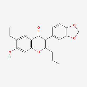 molecular formula C21H20O5 B14263188 3-(benzo[d][1,3]dioxol-5-yl)-6-ethyl-7-hydroxy-2-propyl-4H-chromen-4-one 