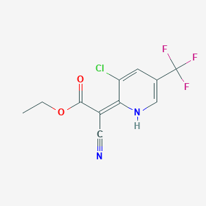 molecular formula C11H8ClF3N2O2 B1426474 [3-Chloro-5-trifluoromethyl-1H-pyridin-(2E)-ylidene]-cyano-acetic acid ethyl ester CAS No. 1300019-72-0