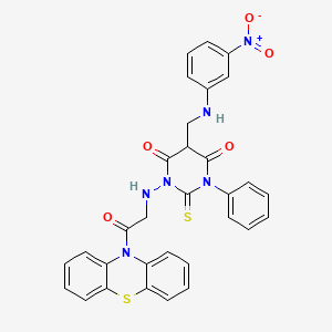 10H-Phenothiazine, 10-(((tetrahydro-5-(((3-nitrophenyl)amino)methyl)-4,6-dioxo-3-phenyl-2-thioxo-1(2H)-pyrimidinyl)amino)acetyl)-