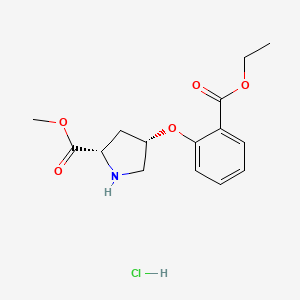 molecular formula C15H20ClNO5 B1426540 Methyl (2S,4S)-4-[2-(ethoxycarbonyl)phenoxy]-2-pyrrolidinecarboxylate hydrochloride CAS No. 1354484-79-9